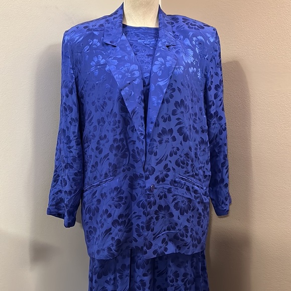 Vintage GUMP’S Silk Floral 3 Piece skirt Set Blue size 8 - Picture 14 of 17